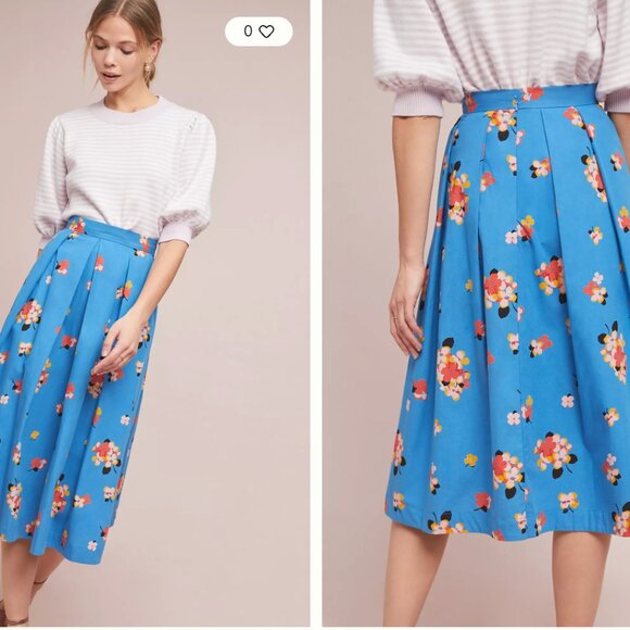 Anthropologie Emily and Fin Alyssa Blue Floral Midi Skirt - Picture 6 of 6